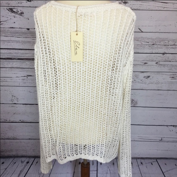 Elan Resort Wear Off White Open Knit Sweater - Picture 3 of 4